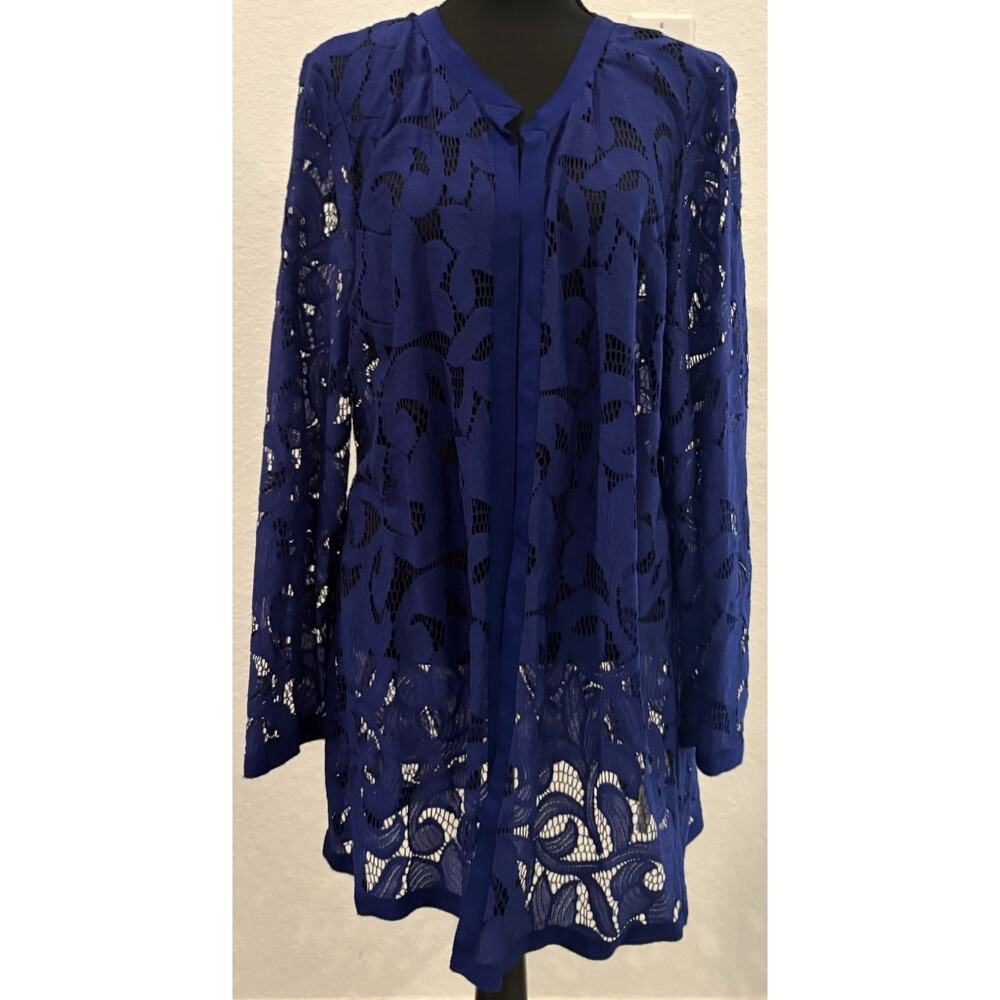 Chico’s Blue Lace Open Cardigan Long Sleeves 24” Chest